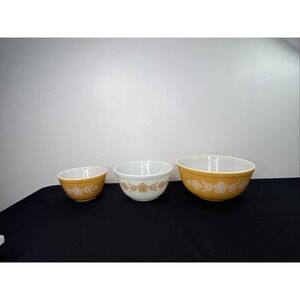 Set Of3 Pyrex Vintage Butterfly Gold &white Cinderella Nesting Bowl  401 402 403